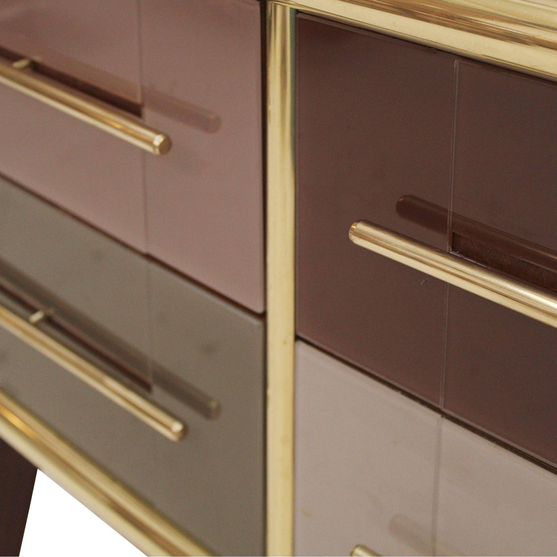 Mid-Century Modern Style Solid Wood and Colored Glass Italian Sideboard