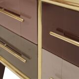 Mid-Century Modern Style Solid Wood and Colored Glass Italian Sideboard