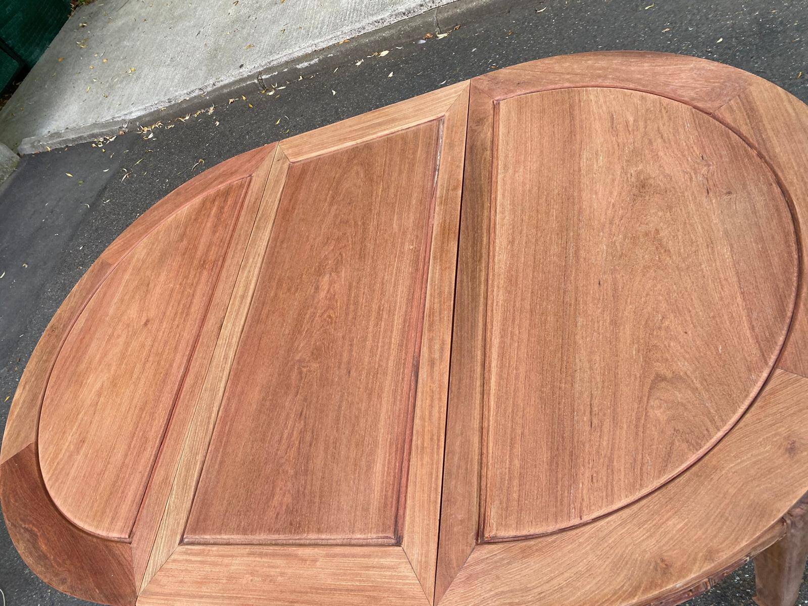 Table à manger ronde extensible décapé en bois massif brut chinois Ming 196
