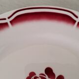 Service cake pie flat plates porcelain opaque badonviller rose bordeaux vintage