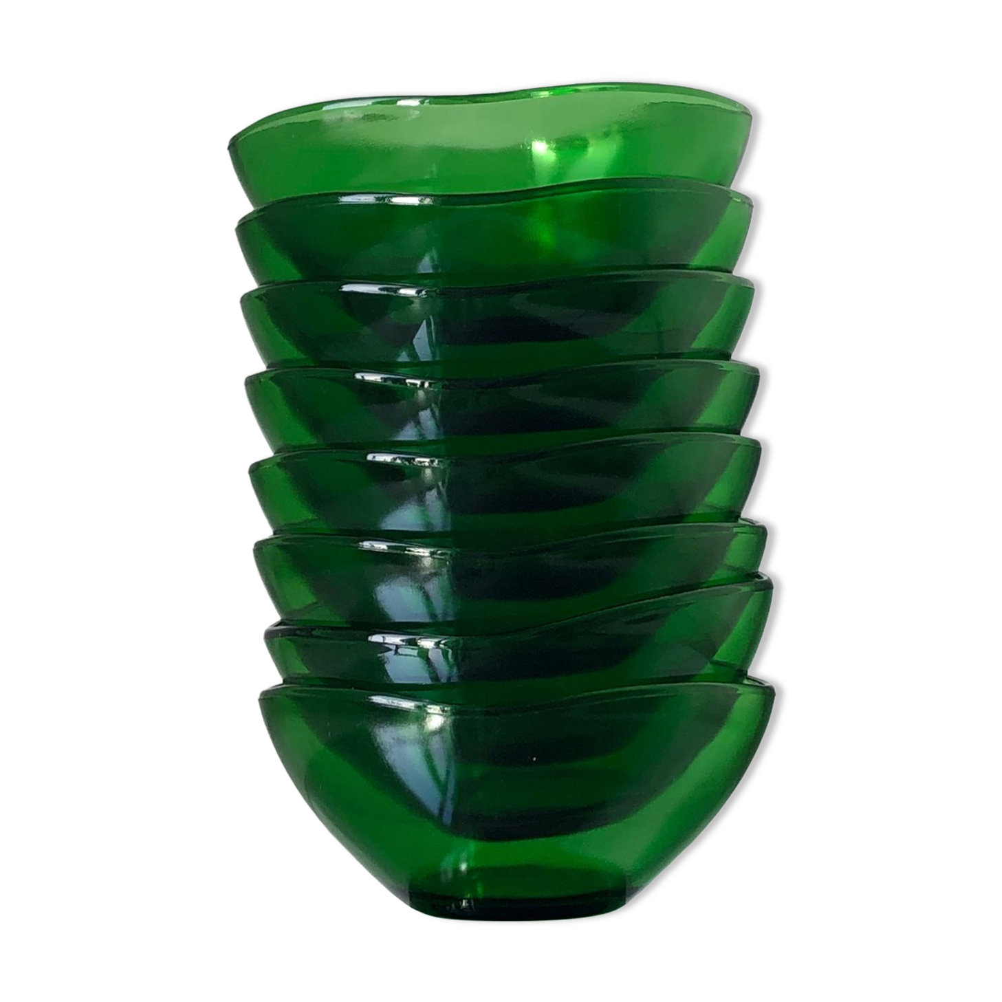8 ramekins, translucent green tempered glass cups, vereco france shape