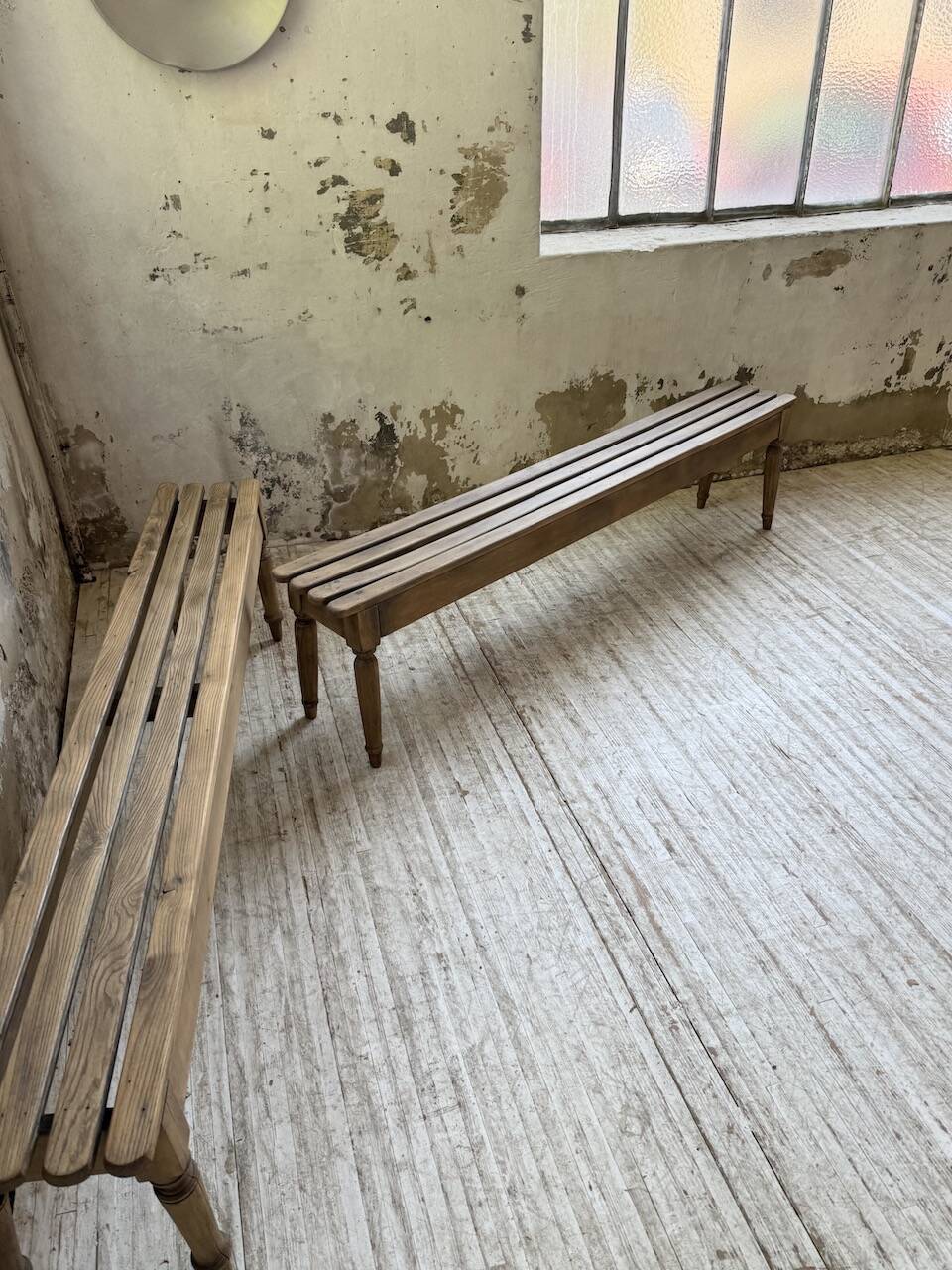 Pair of 1950 benches with oak and beech slats
