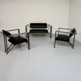 Salon brutaliste fauteuils simili métal design Karl Friedrich Forster