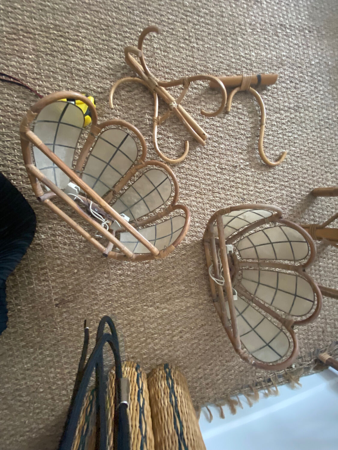 Brass mother-of-pearl rattan sconces