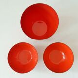 Orange-red enamelled bowls by Kaj Franck for Finel 1960s