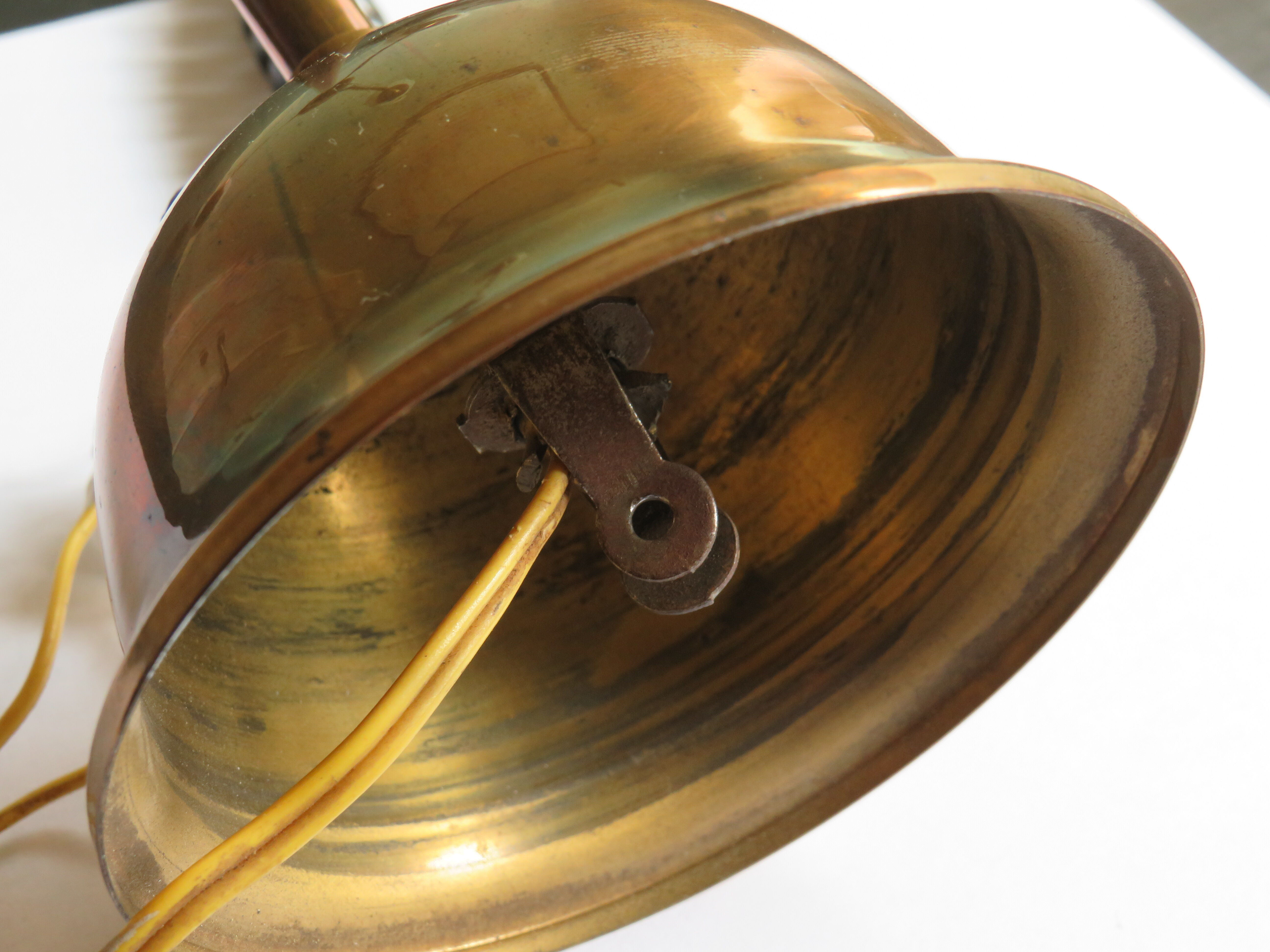 Scandinavian 3-arm chandelier, teak, brass and 1960 glass