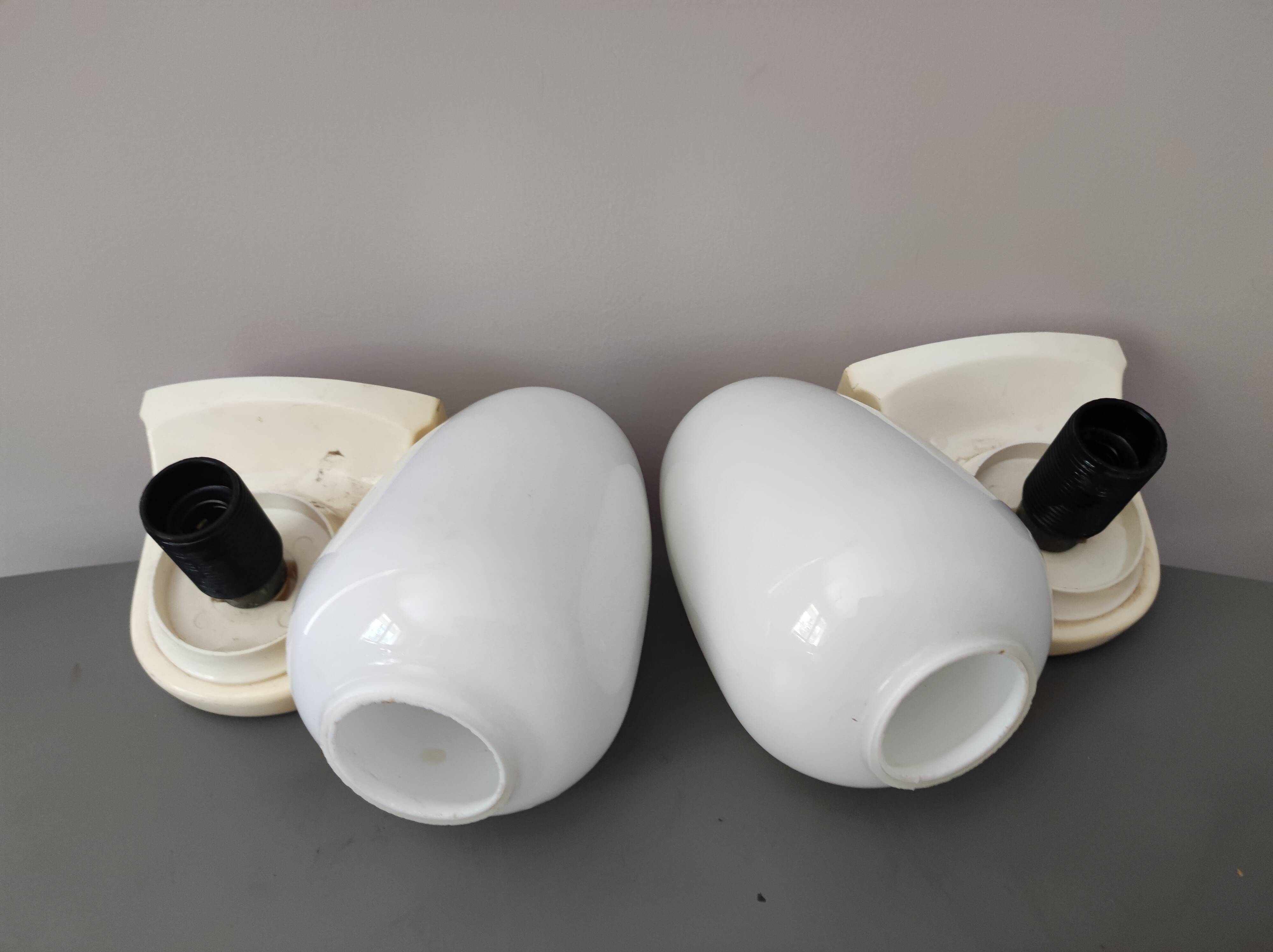 Pair lamps sconces bathroom glass blown mouth triplex Tovil opaline