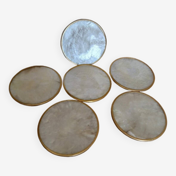 6 mother-of-pearl cork coasters