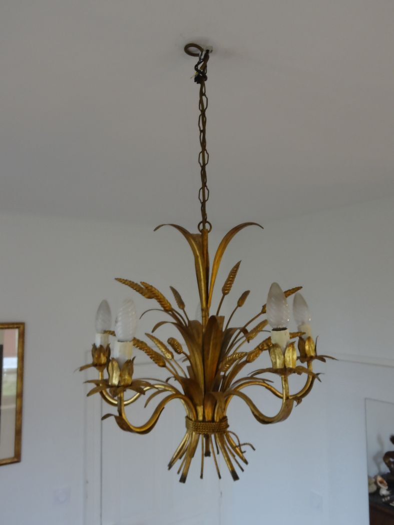 Lustre en métal doré épis de blé et feuillage