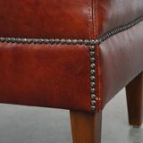 Pouf couleur cognac en cuir de vachette