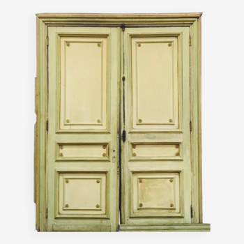 Double Haussmann passage doors in patinated solid wood 19th century