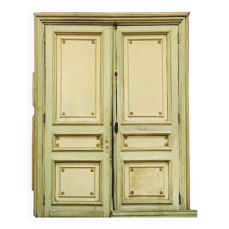 Double Haussmann passage doors in patinated solid wood 19th century