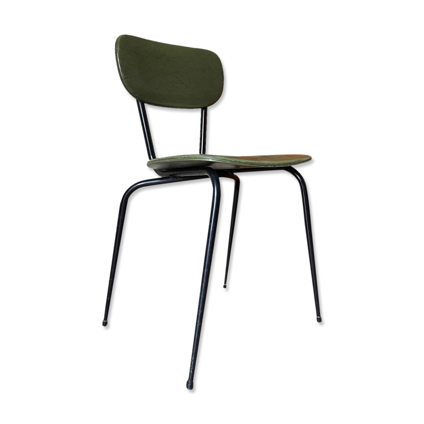 Chaise en skaï vert et métal noir