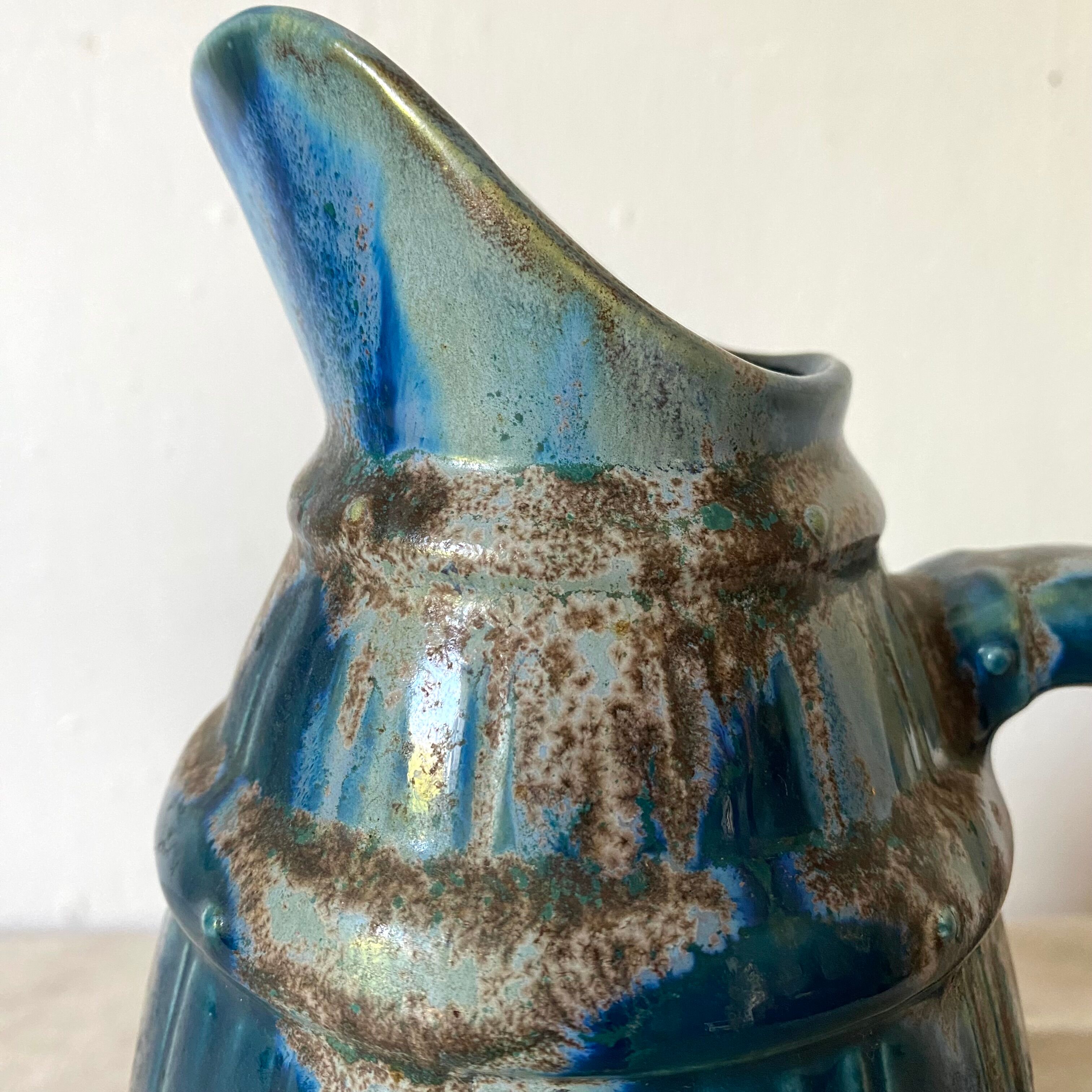 Blue barrel ceramic pitcher