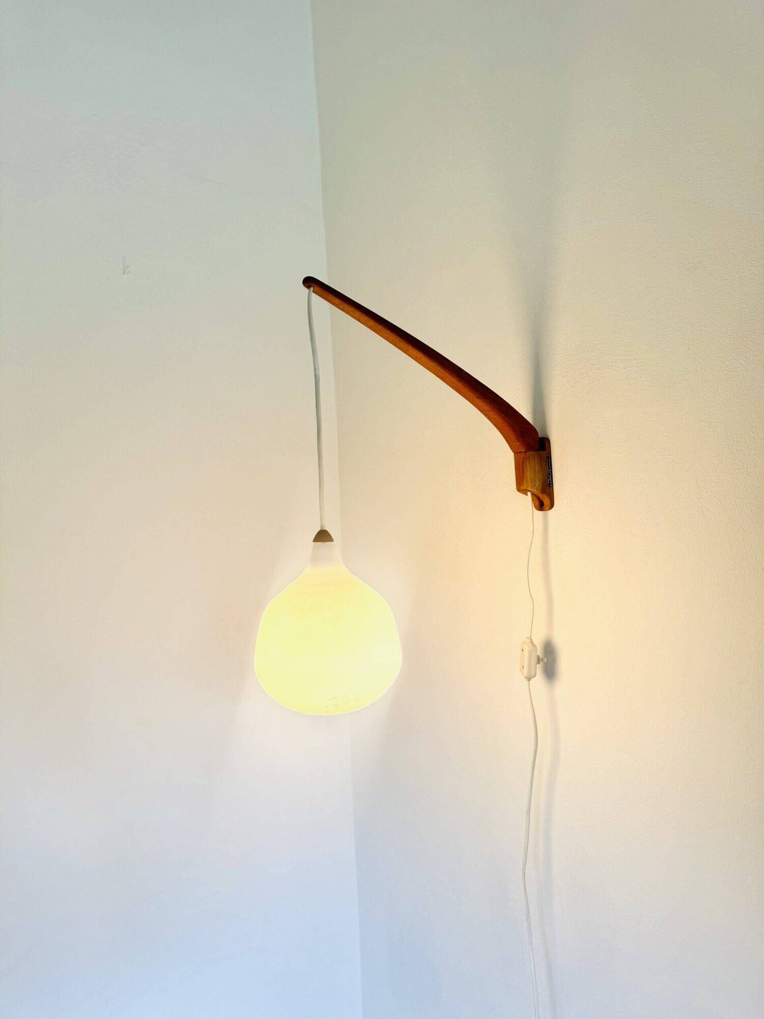 Model 705 Wall Lamp In Teak And Opaline Glass By Uno & Östen Kristiansson For Luxus, Sweden 1960S
