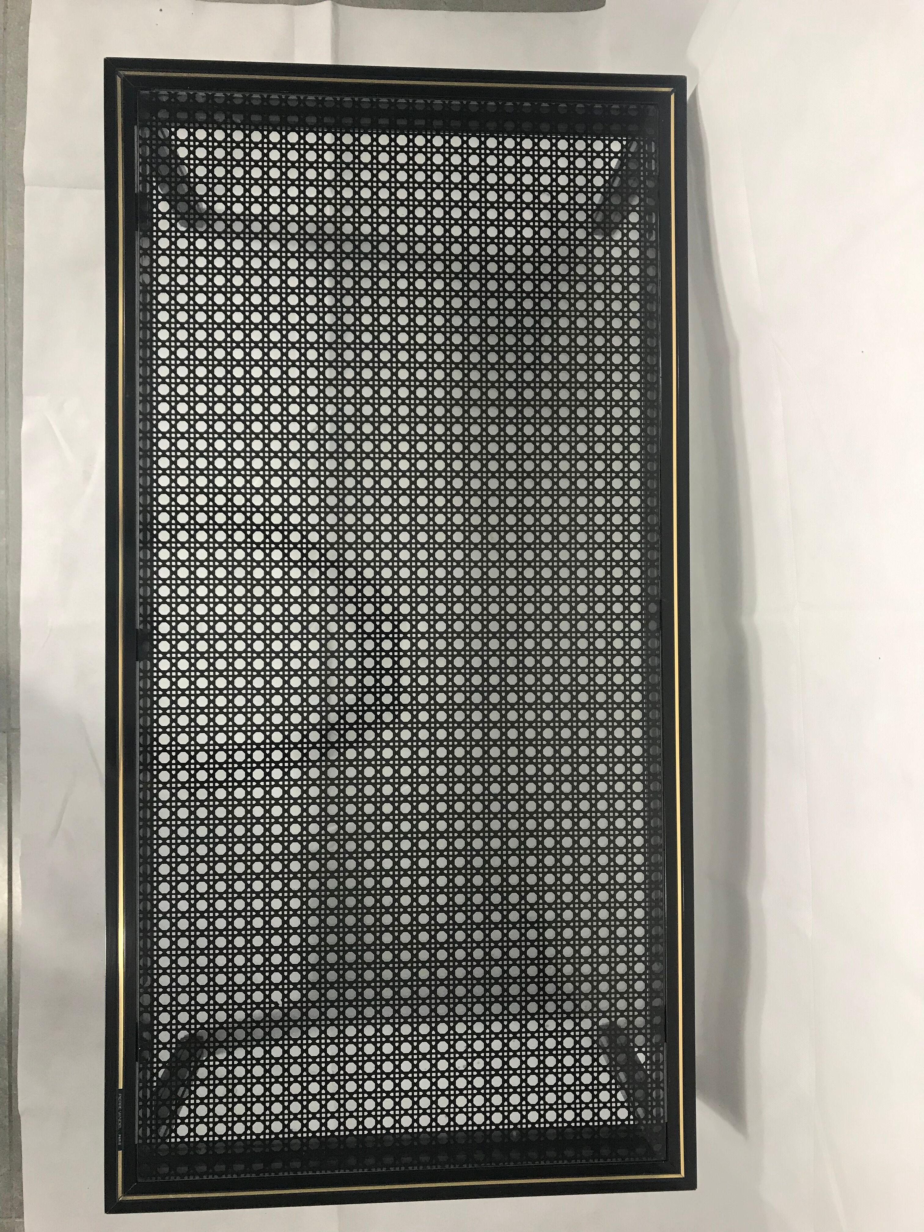 Pierre Vandel coffee table, glass with black cane pattern