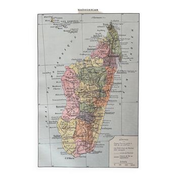 Lithographie carte sur Madagascar - 1920