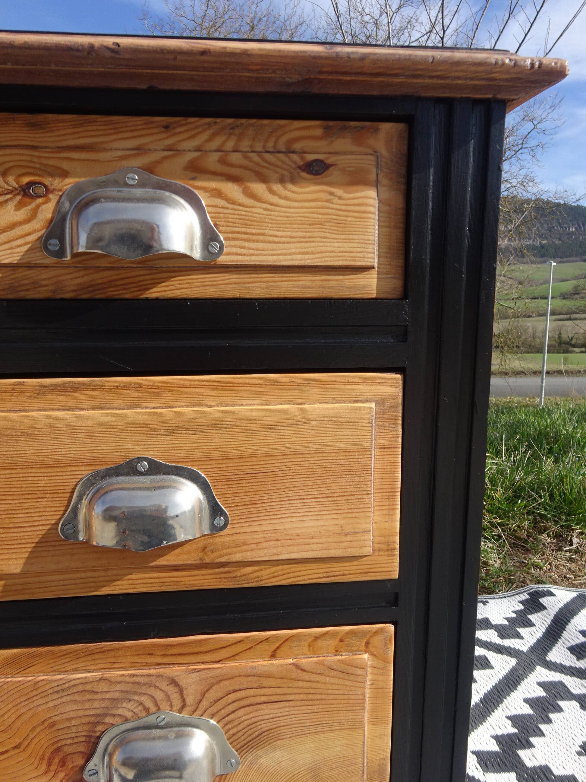 Restored antique pine desk, 9 drawers