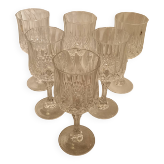 6 wine glasses, Arques crystal, Longchamp 1980