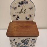 Vintage ceramic and wood salt box