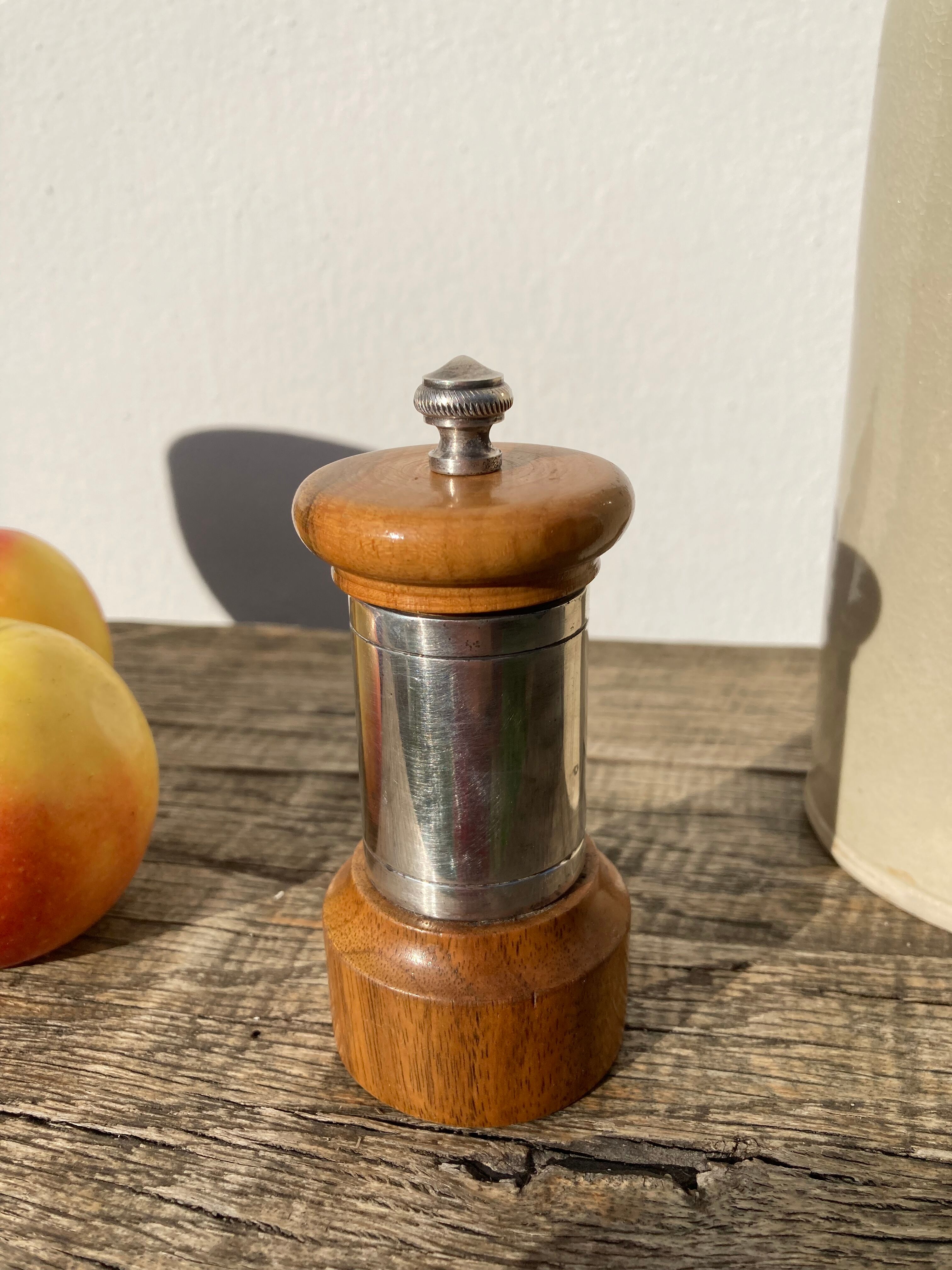 Peugeot pepper tree for Christofle in silver metal and vintage wood