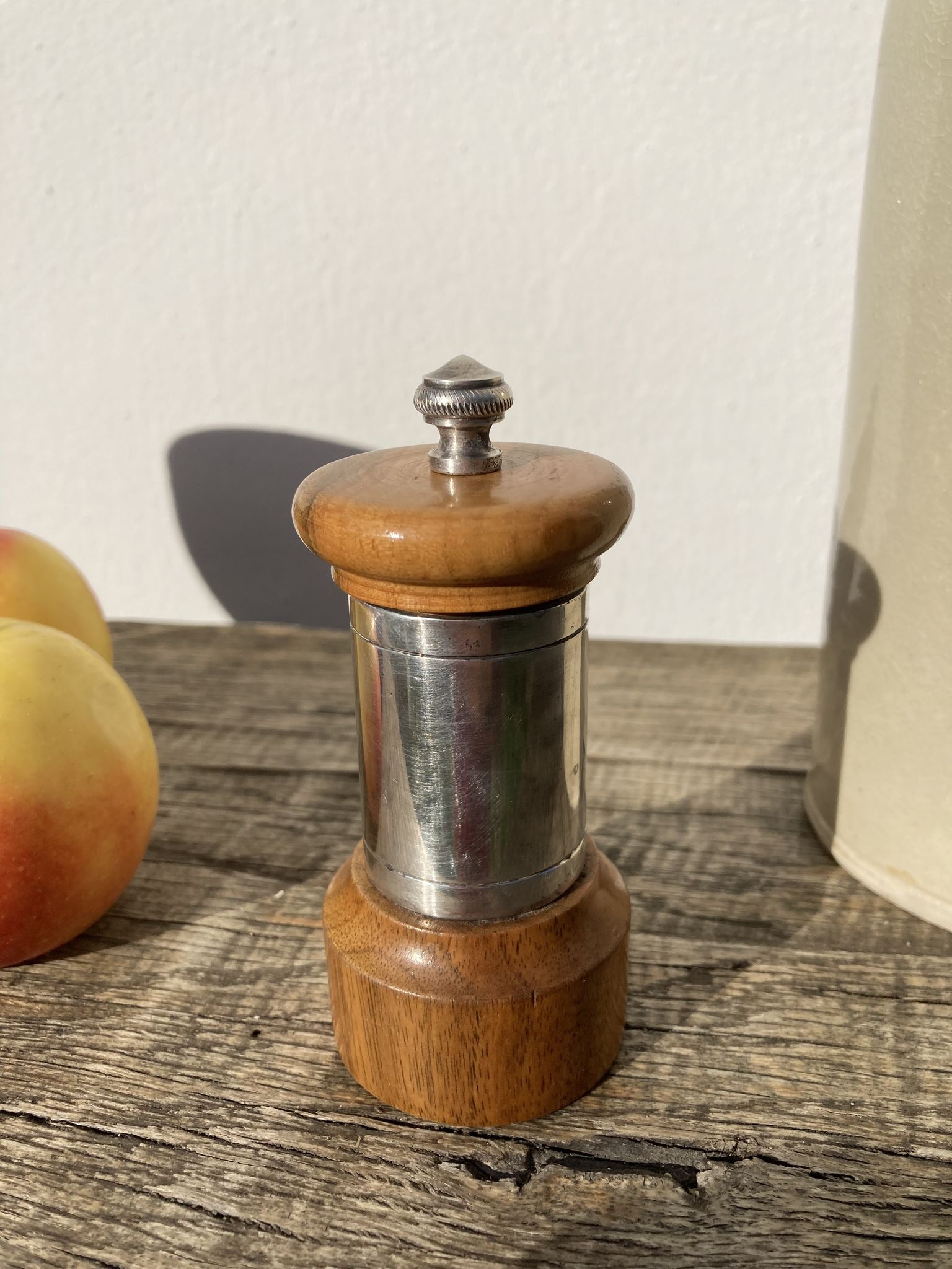 Peugeot pepper tree for Christofle in silver metal and vintage wood