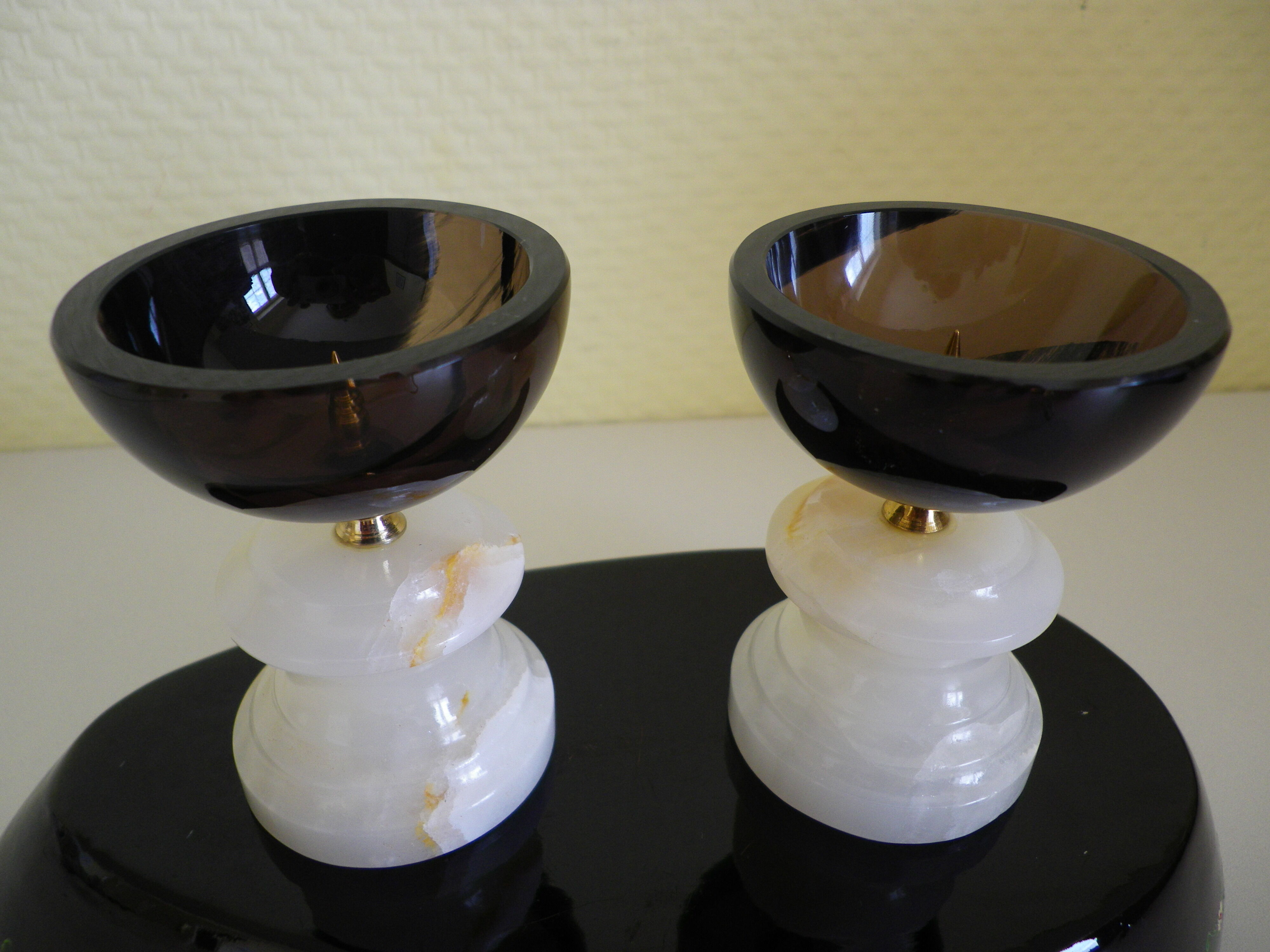 Pair of candlesticks in Crystal and onyx stone