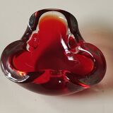 Murano Sommerso Ashtray/Vide Poche. Amber Iridescent Red Glass