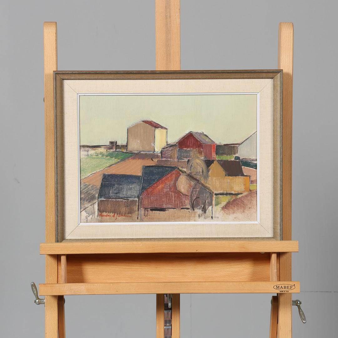 Oil on Canvas –“Rural Landscape with Barns” by Gustav‑Adolf Johansson