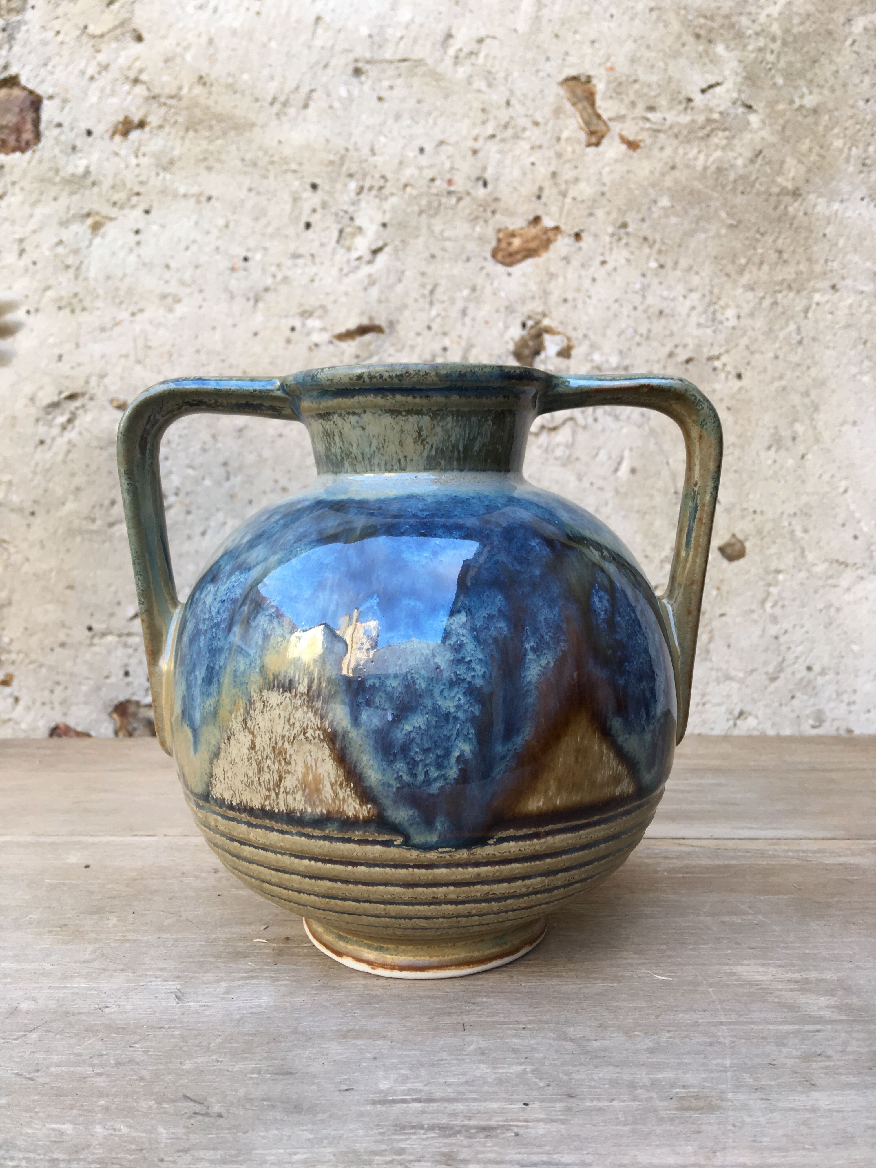 Flame blue sandstone vase