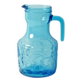 Blue Vintage Italian Glass Pitcher / Fruit Motif Jug / Parma / Italy / 1990