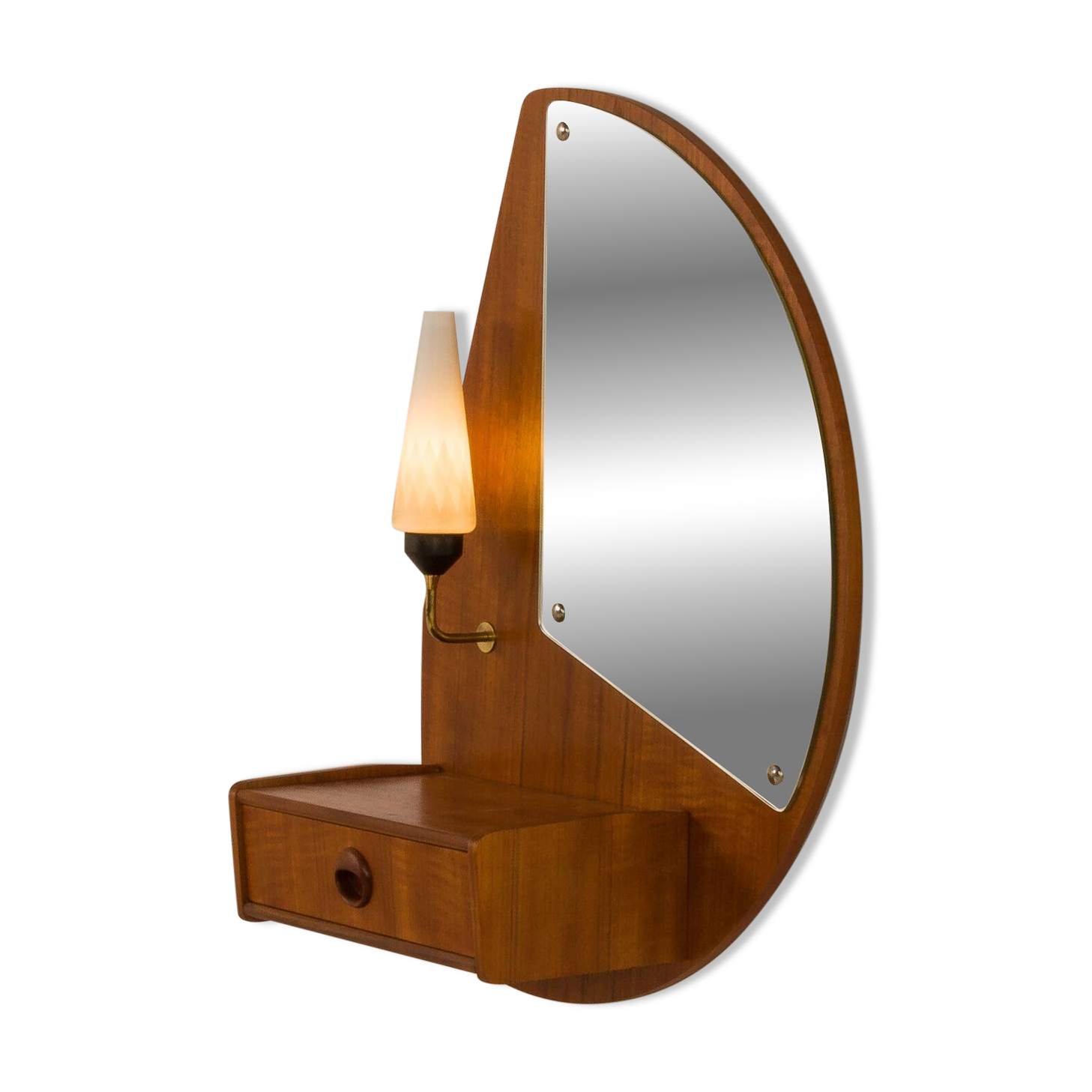 Miroir mural scandinave rare du milieu du siècle avec une console et une lumière, années 1950