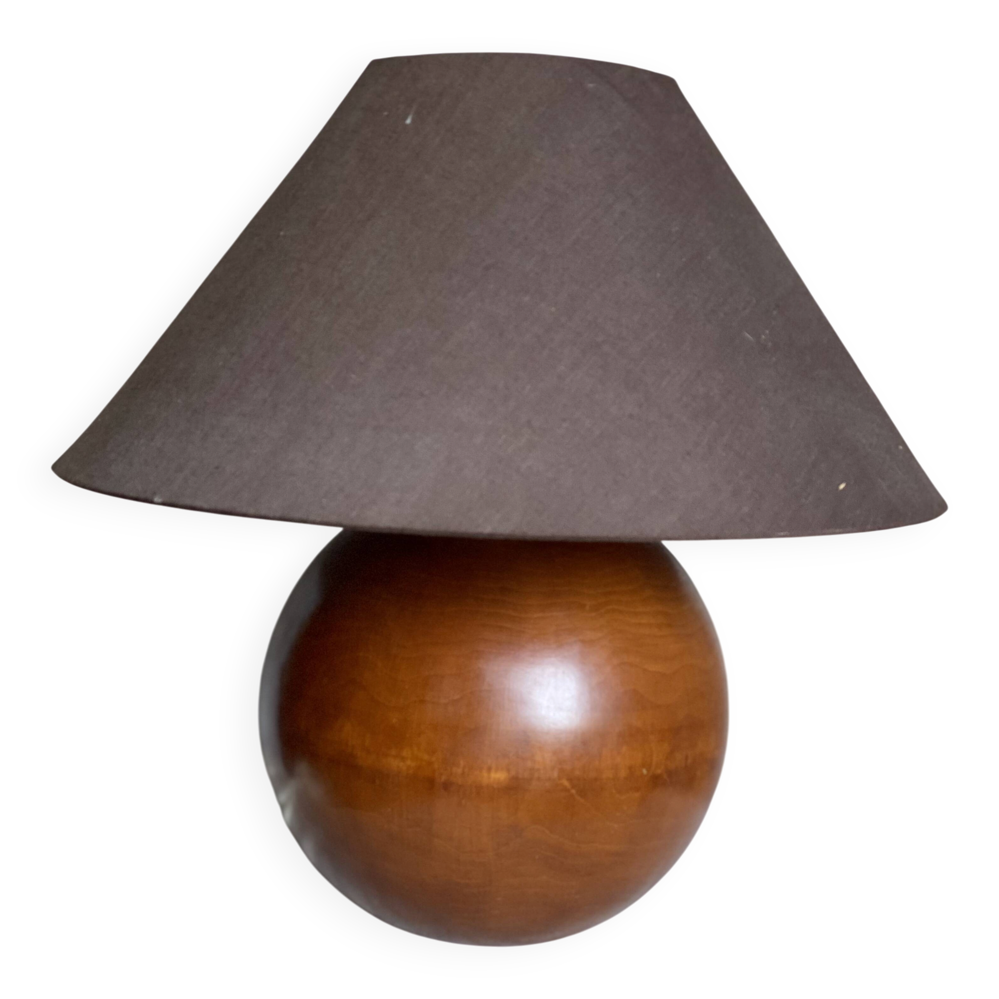 Lampe boule bois tourné vintage 1970