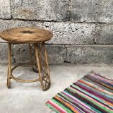 Bamboo stool 50s Decoration natural wood rattan wicker Vintage Plant Door