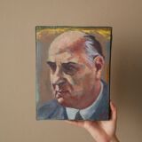 Tableau peinture vintage portrait sujet masculin homme peint visage acrylique