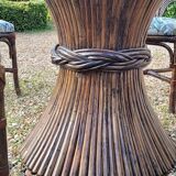 Maugrion rattan table and its 4 chairs