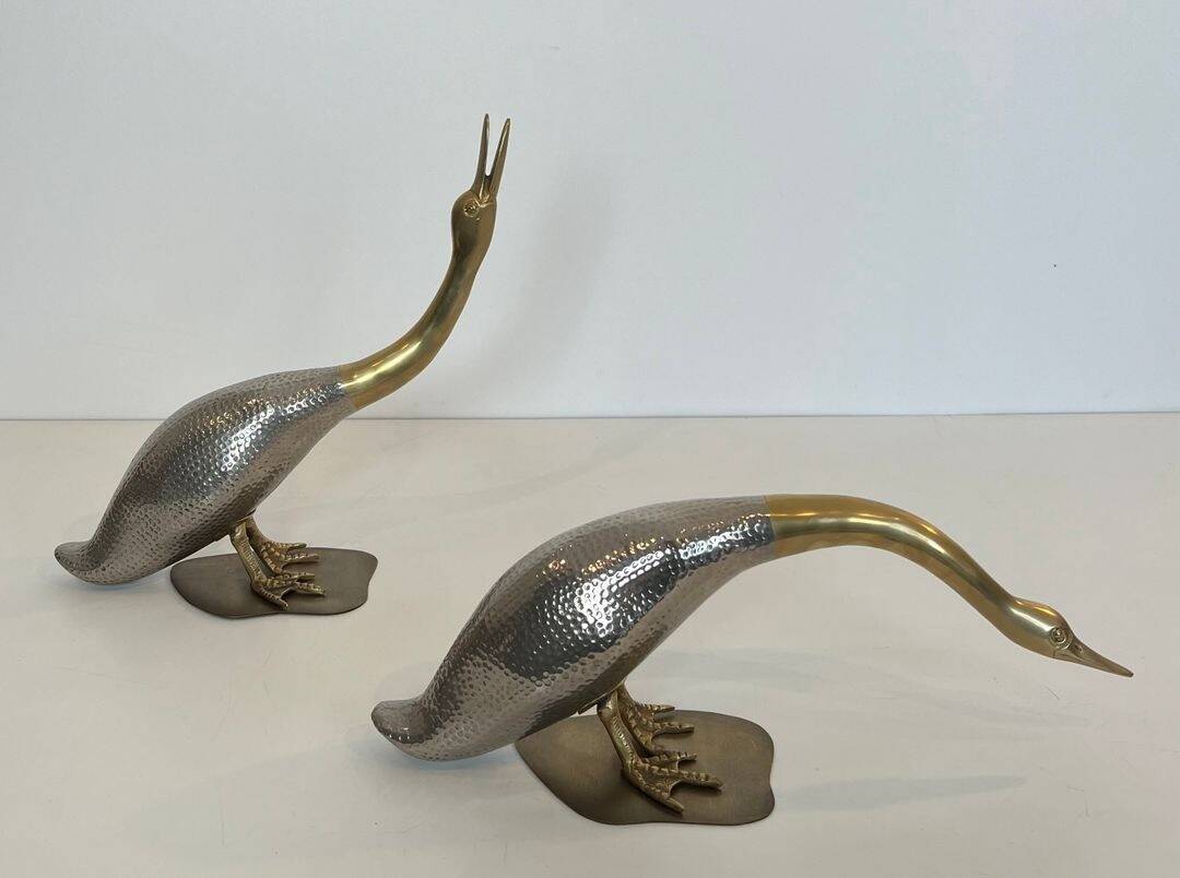 Set of 2 silver-plated and brass ducks
