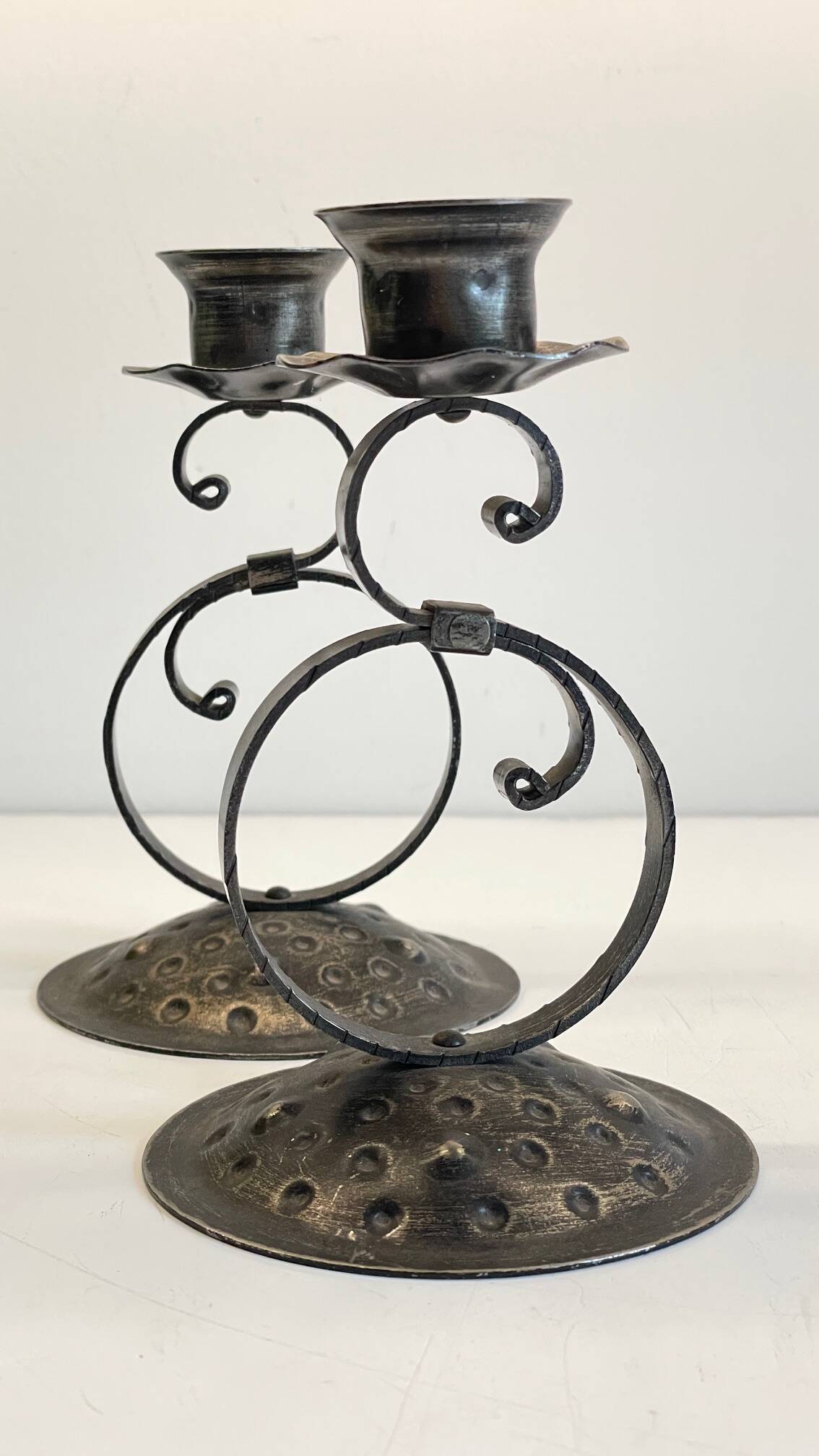Vintage Black Patina Metal Candlesticks