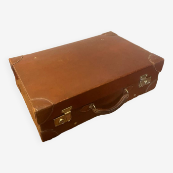 Valise en cuir et laiton vintage 1930