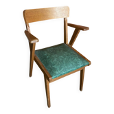 Fauteuil Bridge Ancien Pieds Compas & Skaï Vert Années 1960 Vintage #D