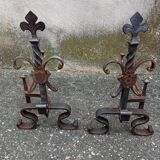 Pair of fleur-de-lys pattern andiron