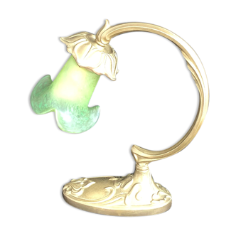 French lamp in brass art deco style - lampshade in glass paste signed vianne