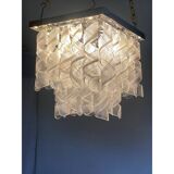 Contemporary Trasparent and White "Ricci-Curles" Murano Glass in Mazzega Style Squared Flush Mount