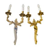 St Louis XV wall lights in solid gilded bronze with curved branches