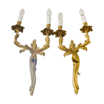 St Louis XV wall lights in solid gilded bronze with curved branches
