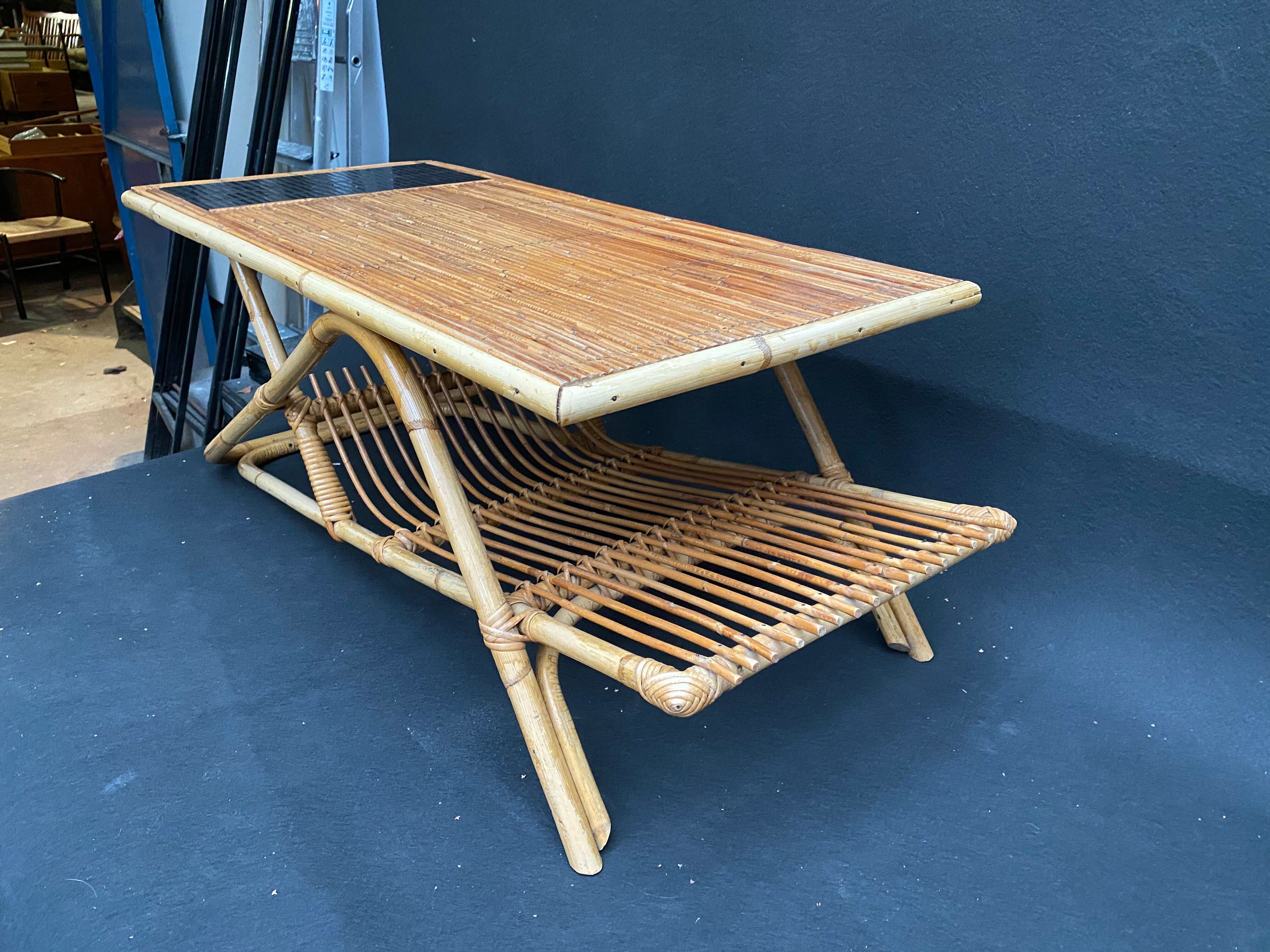 Rattan and ceramic coffee table