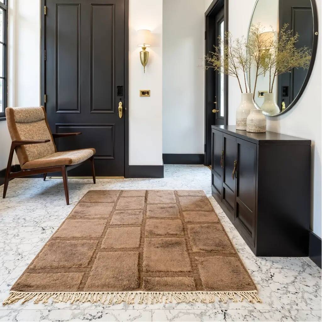 Tapis shag marocain moderne à motif quadrillage 250CMX150CM