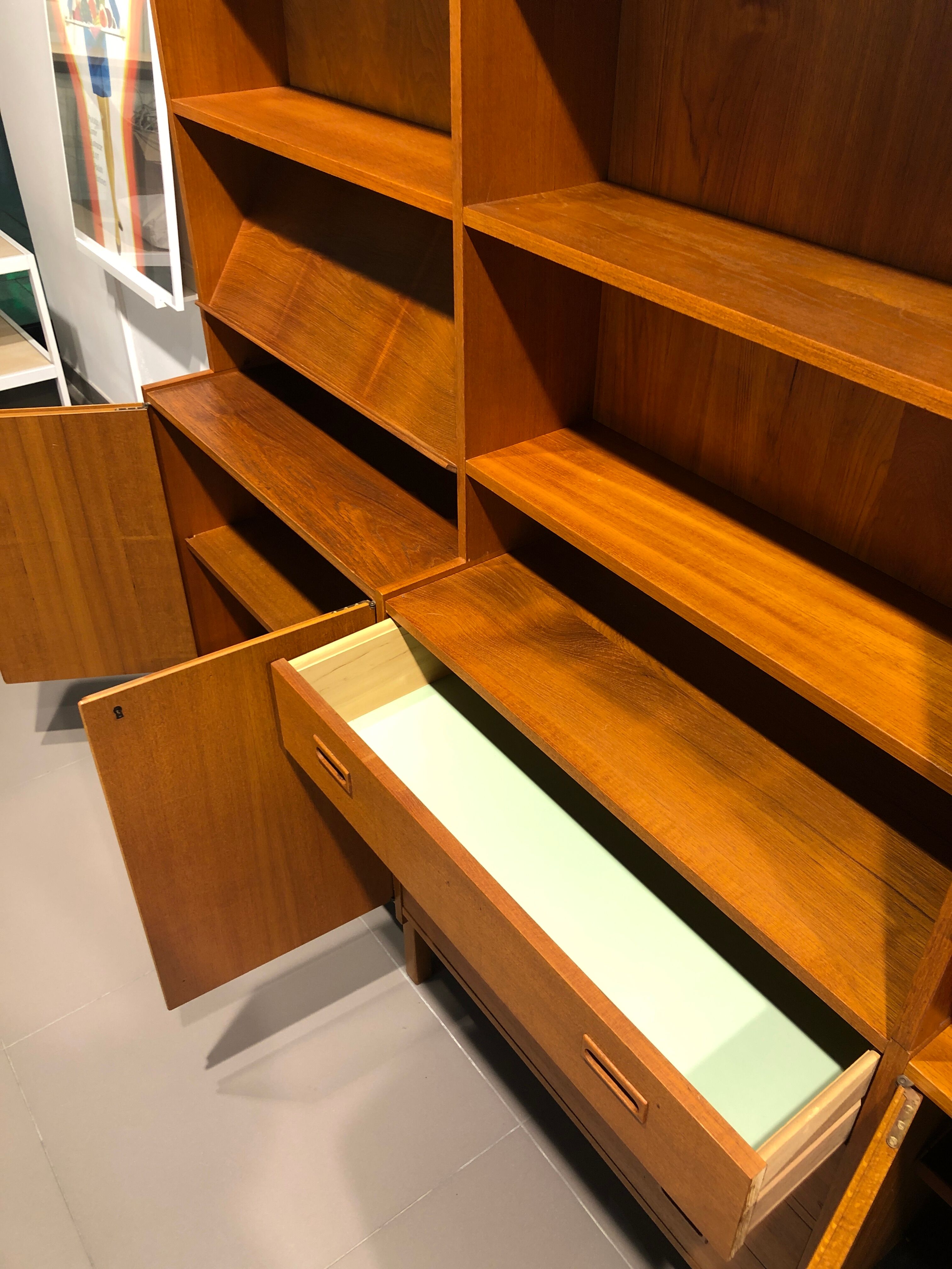 Danish large modular teak shelving unit bookcase, 70s