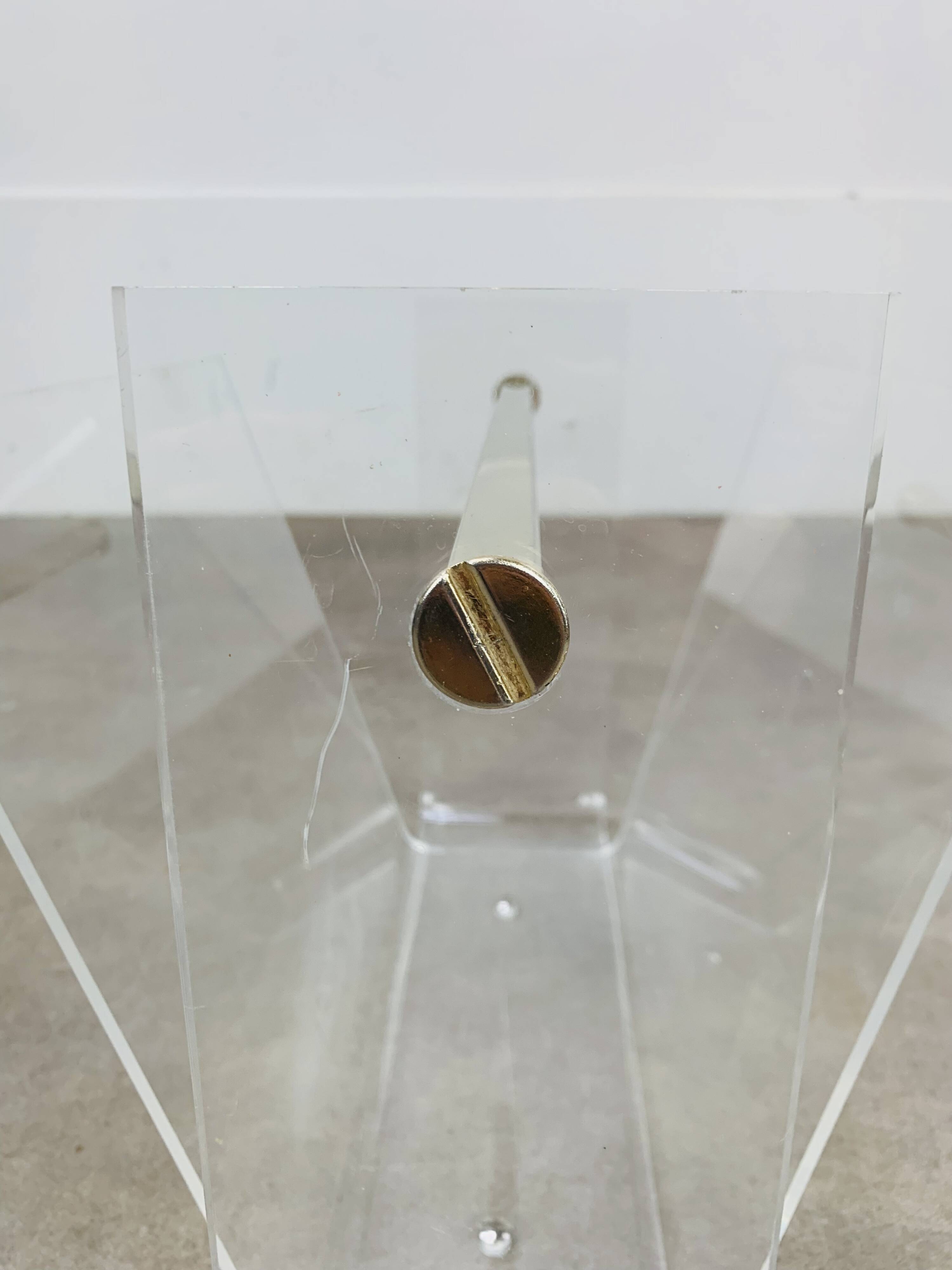 Plexiglas and brass magazine rack, David Lange, 1970s