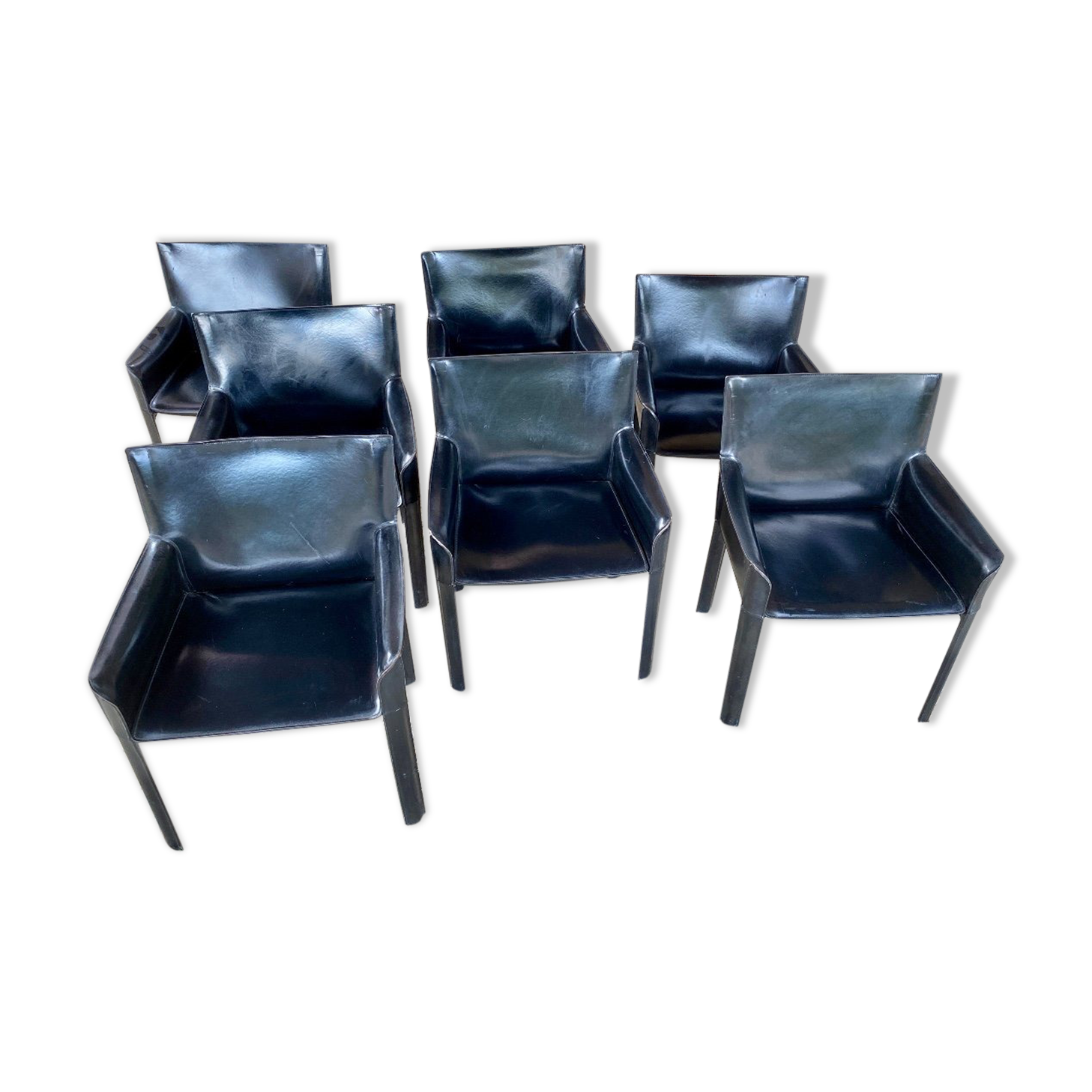 7 armchairs by Couro Brasil in Black Leather